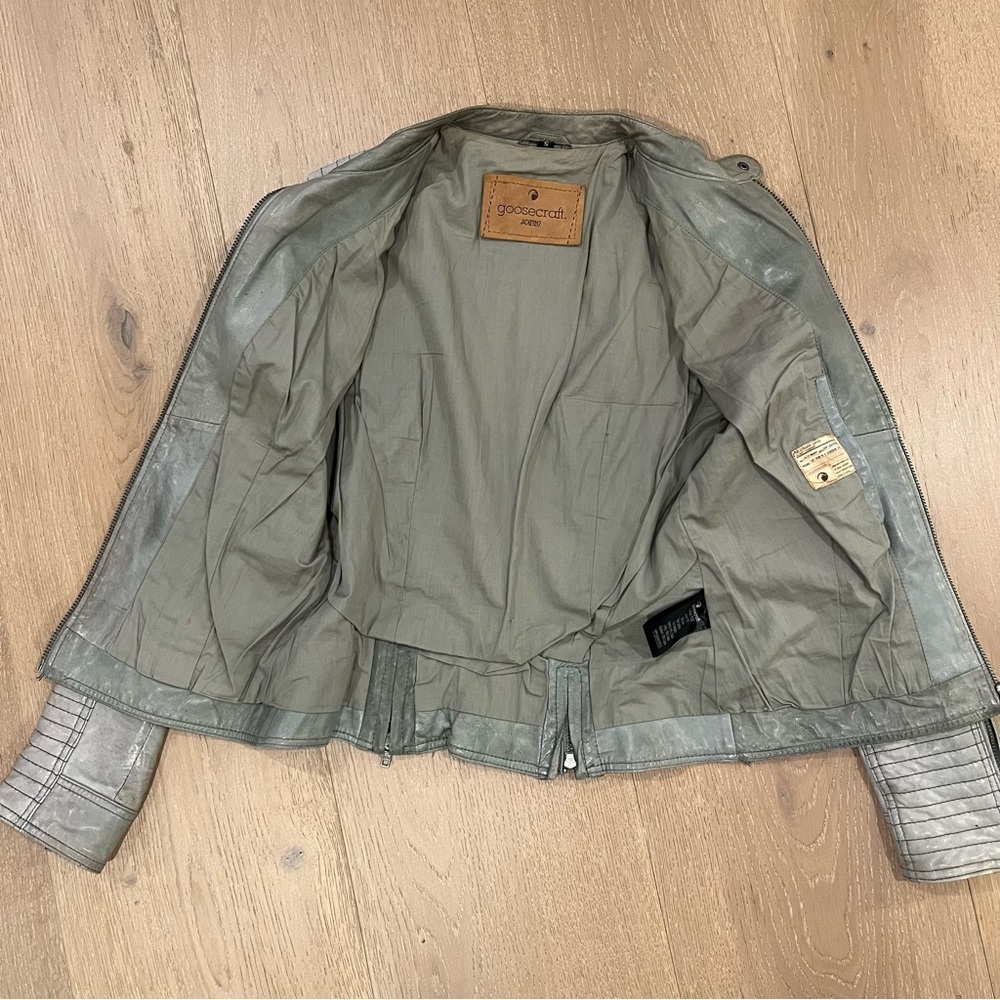 Goosecraft Leather Jacket 017 Pale Olive Green 94-2186543 Moto Blogger Trend - Picture 8 of 14